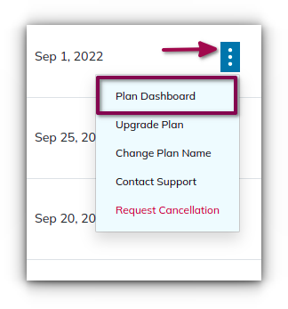 Then, you can either click the name of your Magento/Flexible Cloud Plan service or select the Plan Dashboard option from the three-dot menu toggle.