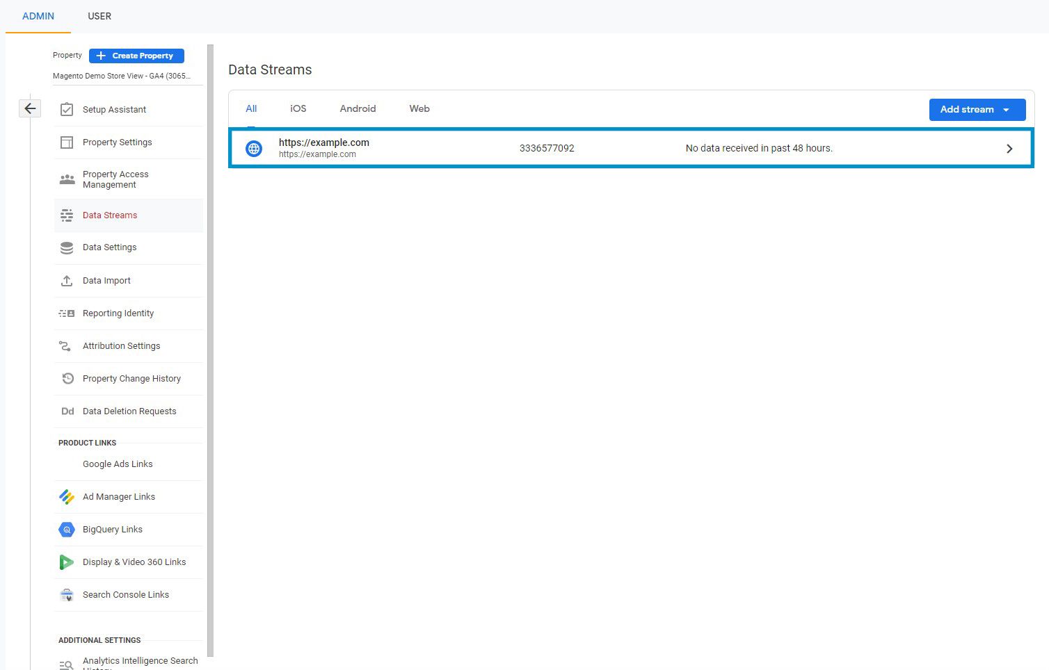 Select Google Analytics data stream.