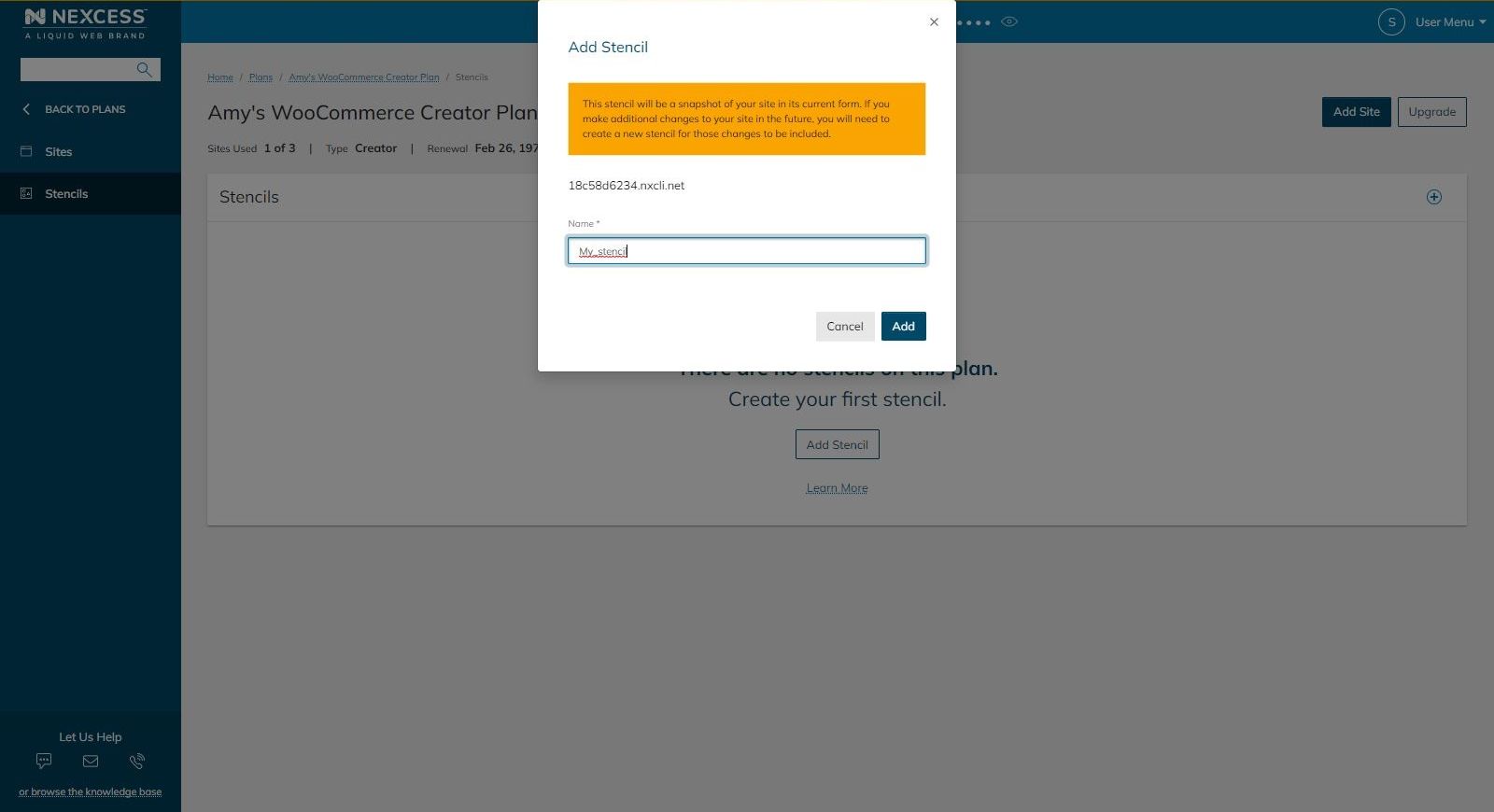 You’ll be prompted to name the new Stencil site and click Add.