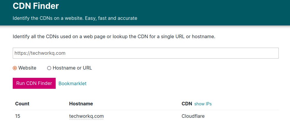 Load the domain in the CDN Finder website to check the status of your CDN for Magento 2 configuration.