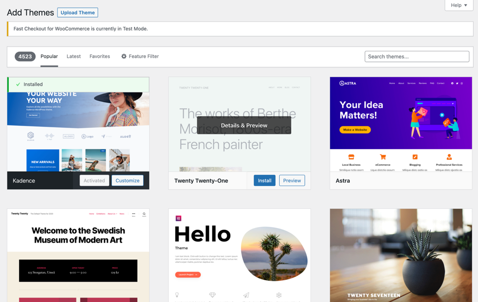 Available WordPress themes to install