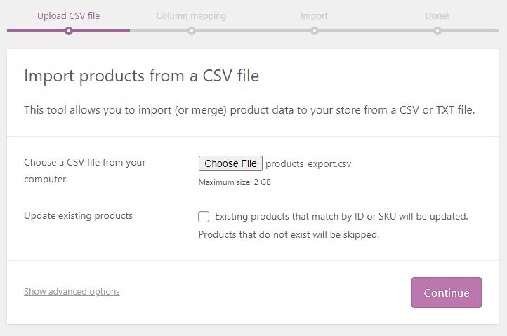 Import products from a CSV file.