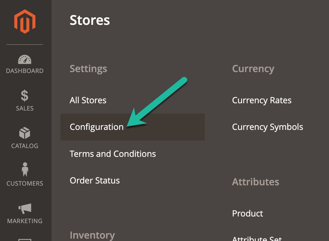 In the resulting menu, click on Configuration under the Settings section.