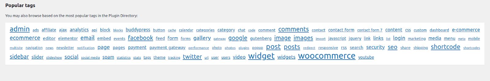 Popular tags for WordPress plugins