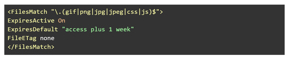 Screenshot of .htaccess file code snippet your specific FilesMatch rule