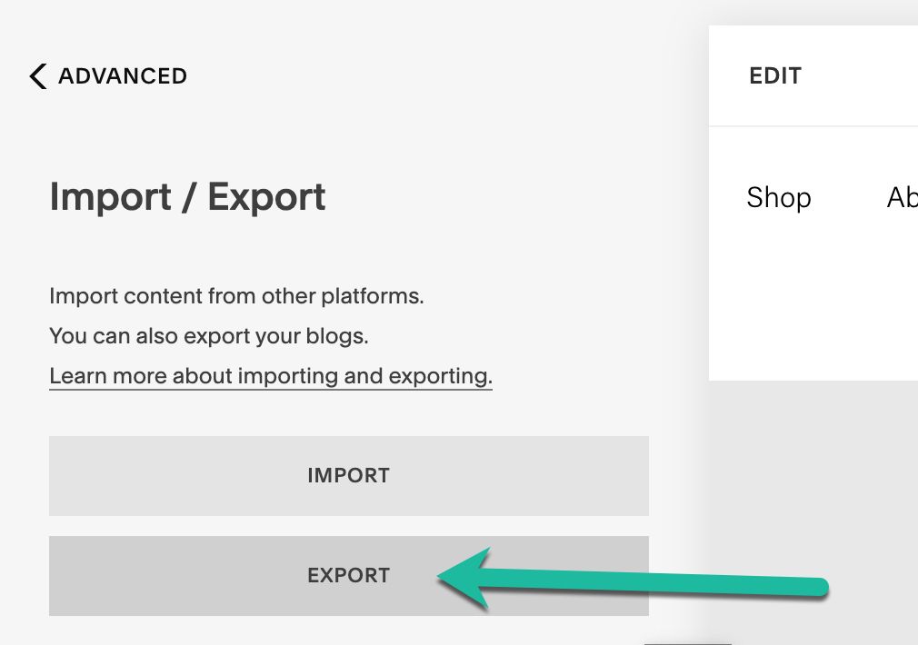 Here, you are able to import and export. We are most concerned with the Export option. Go ahead and click the Export button.