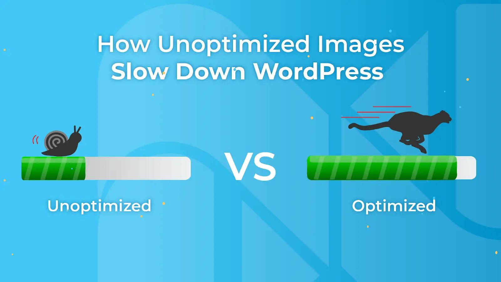 A graphic comparing unoptimized and optimized images in terms of site speed.