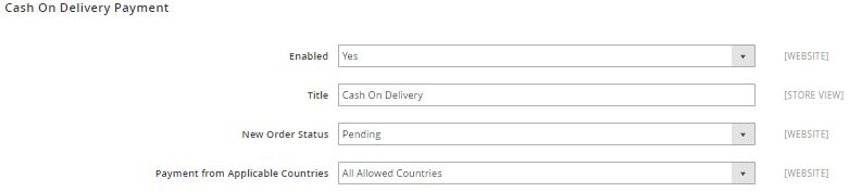 We can choose from a variety of payment options, including Cash on Delivery, debit or credit cards, PayPal, Braintree, and more, in the Payment Methods section. To configure the payment methods, go to Payment Methods within the Sales area and enable Cash on Delivery.