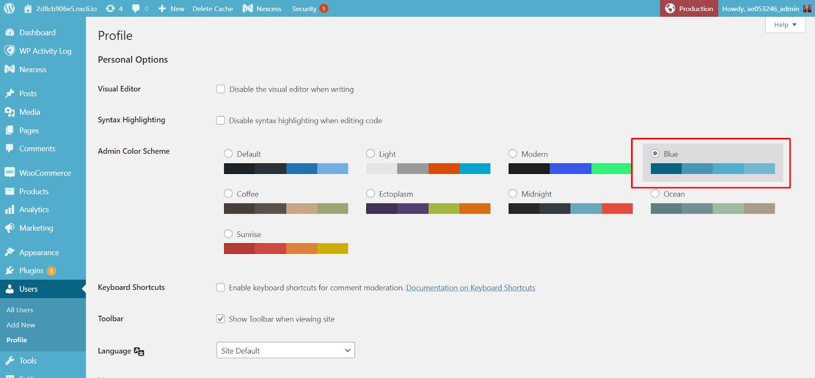 Select a color scheme in your WordPress settings