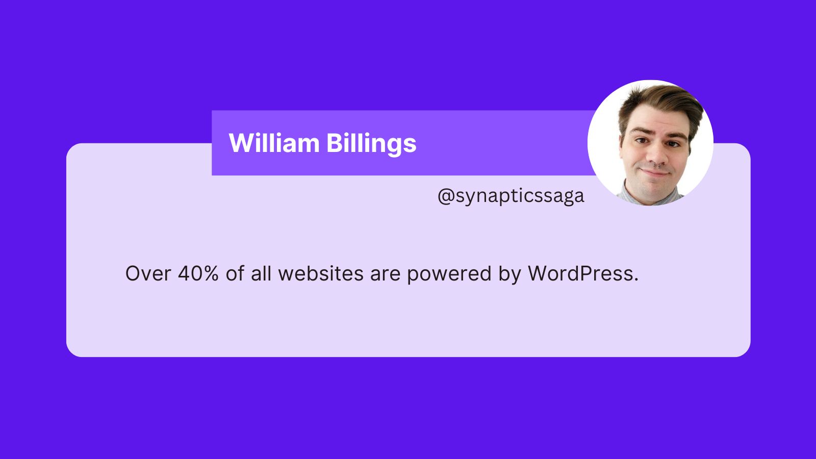 A tweet from William Billings that reads: Over 40% of all websites are powered by WordPress.