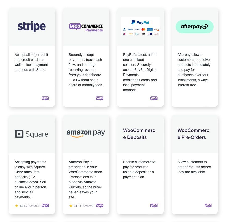 A sampling of WooCommerce extensions.