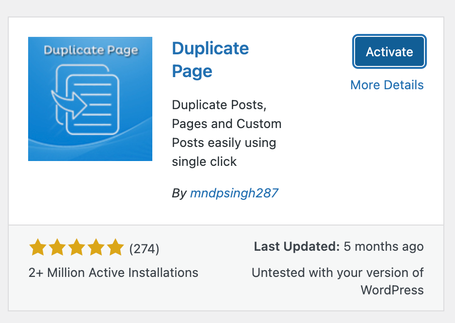 Duplicate Page Activate Button