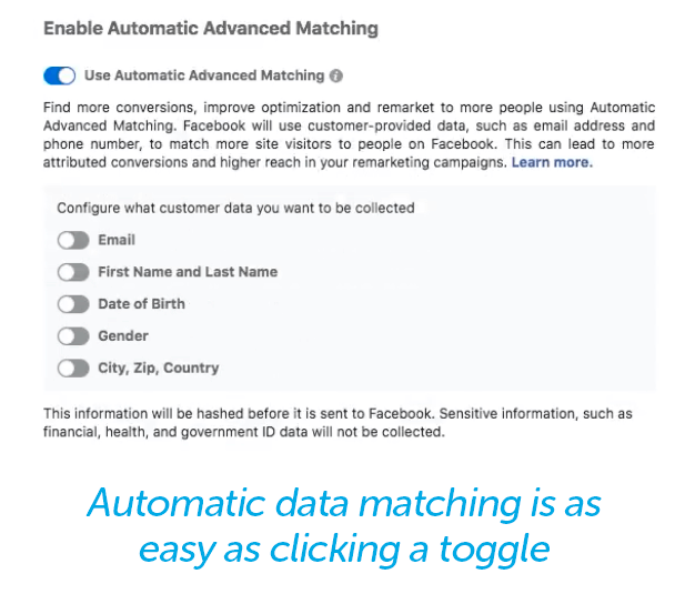 Automatic data matching when adding tracking pixel to website