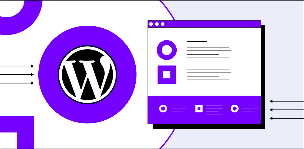 WordPress logo next to a web browser window illustration