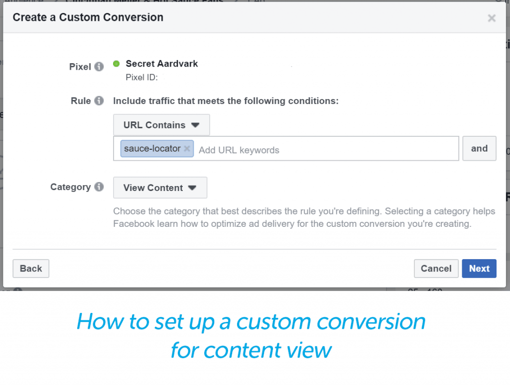 Setting up a custom conversion in Facebook ads