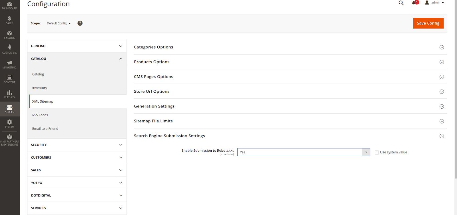 Click on the save config button to add sitemap to Robots.txt file