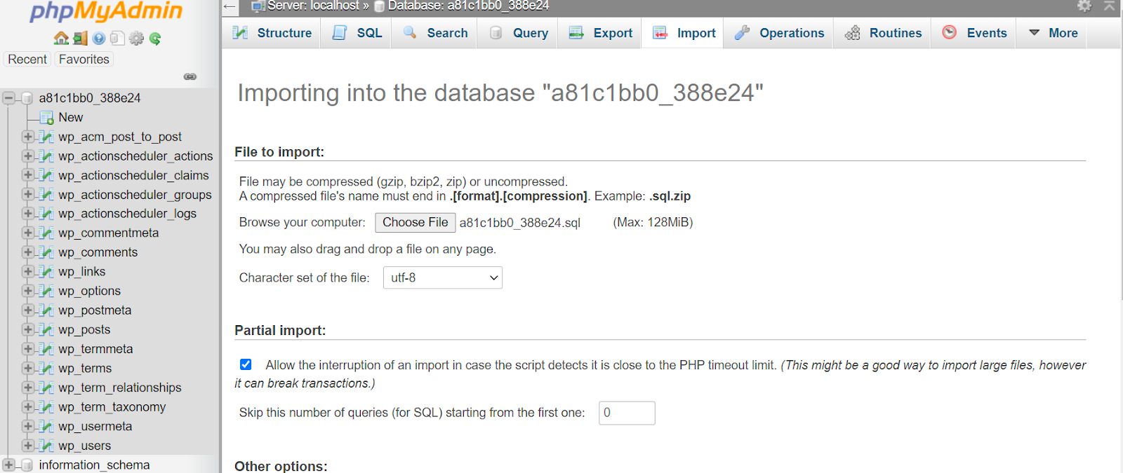 import all the tables that feature your current site’s content