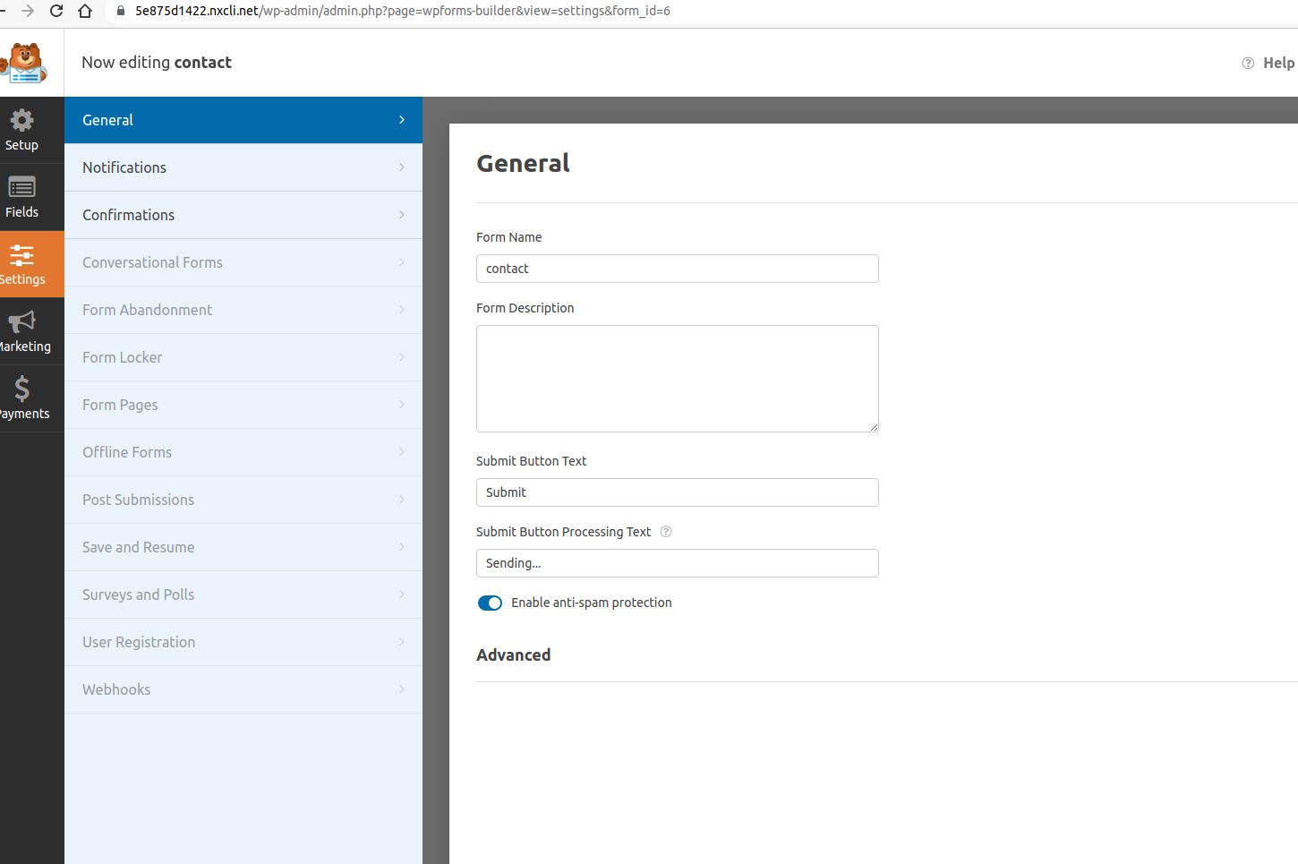 Access your WordPress contact form's settings