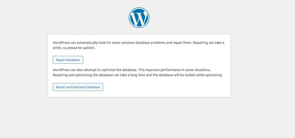 When the WordPress Automated Database Repair screen comes up, click the Repair Database button.