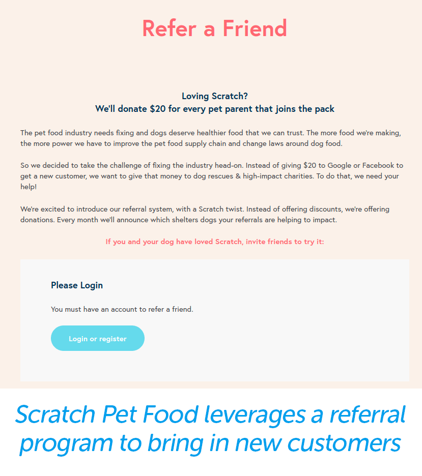 Scratch pet food customer referral program