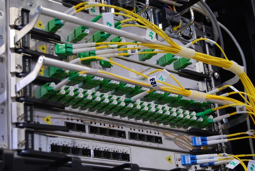 A server rack in a data center