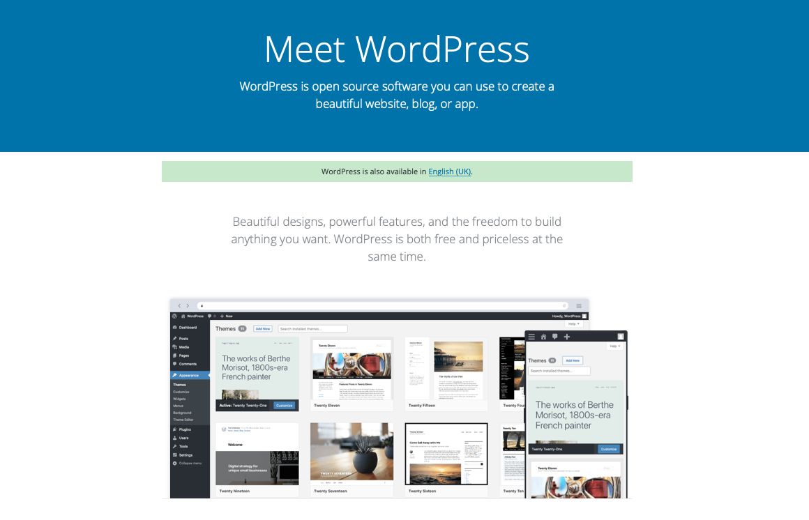 WordPress.org homepage.