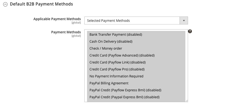 Magento B2B payment options in Adobe Commerce.