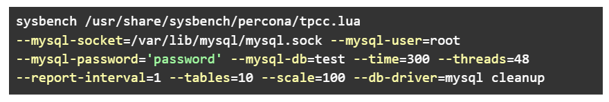 If you are done benchmarking, you can cleanup the database by running the same command replacing `run` with `cleanup`.