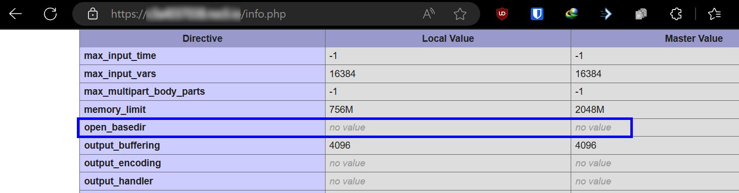 Checking the status of open_basedir directive by creating info.php.