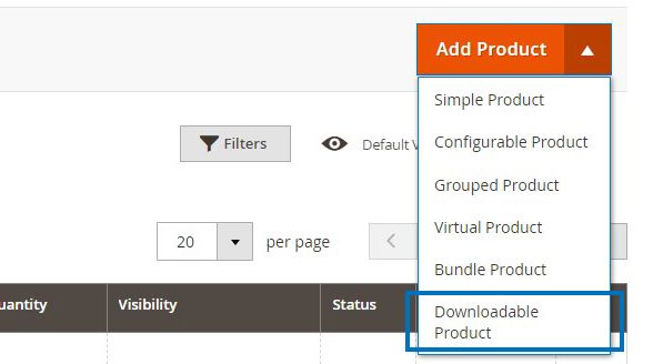 Choose the downloadable product type in Magento 2.