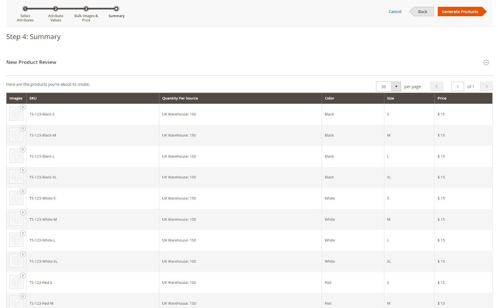 generate child products for the configurable product in Magento.