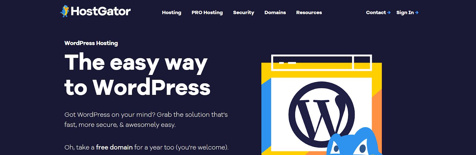 HostGator WordPress hosting page.