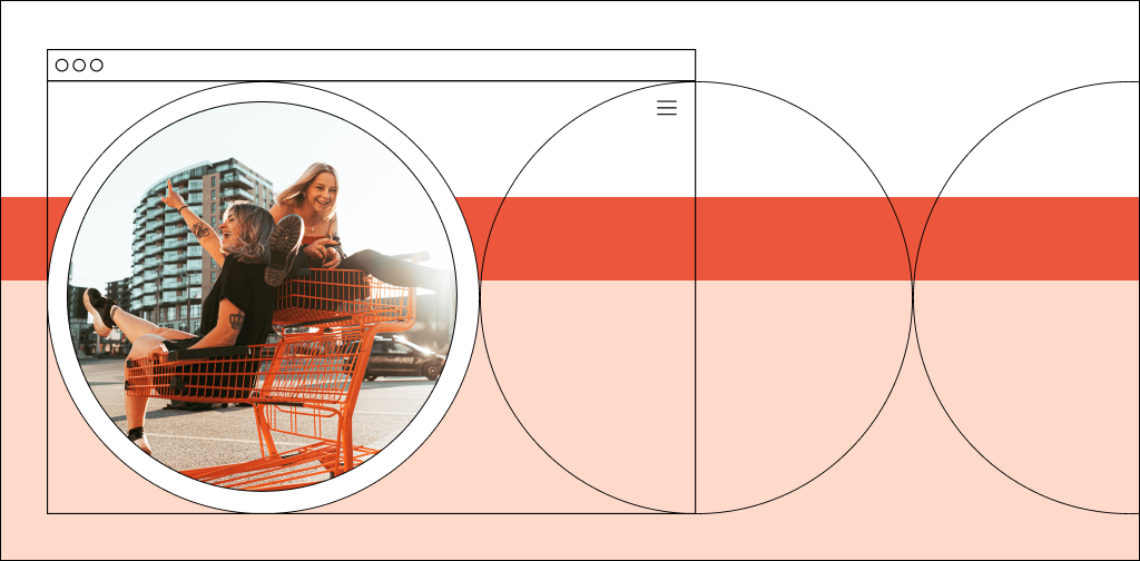 Abstract image with a photo of a shopping  cart and two women
