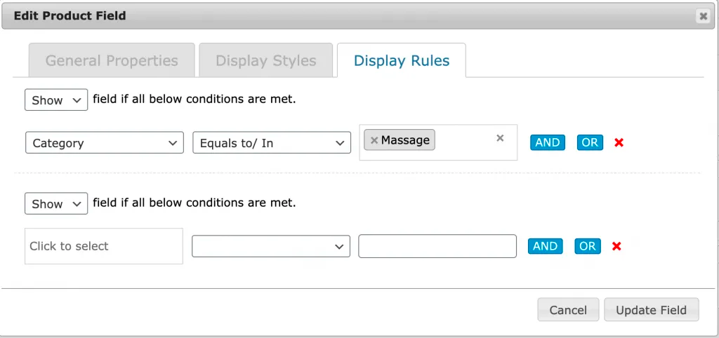 Display rules tab