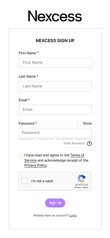 New users can create a Nexcess account using the Sign Up option.