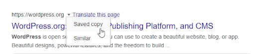 click Saved copy on Google to restore a WordPress page