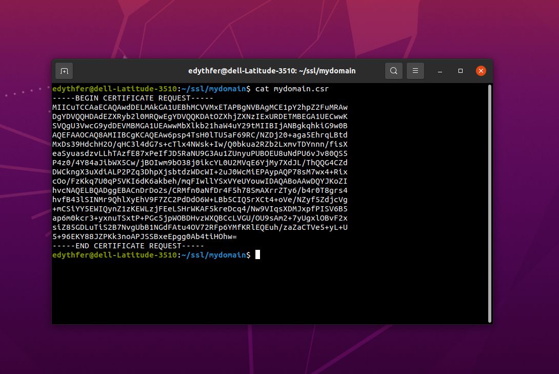 Or you can use the following command: cat mydomain.csr