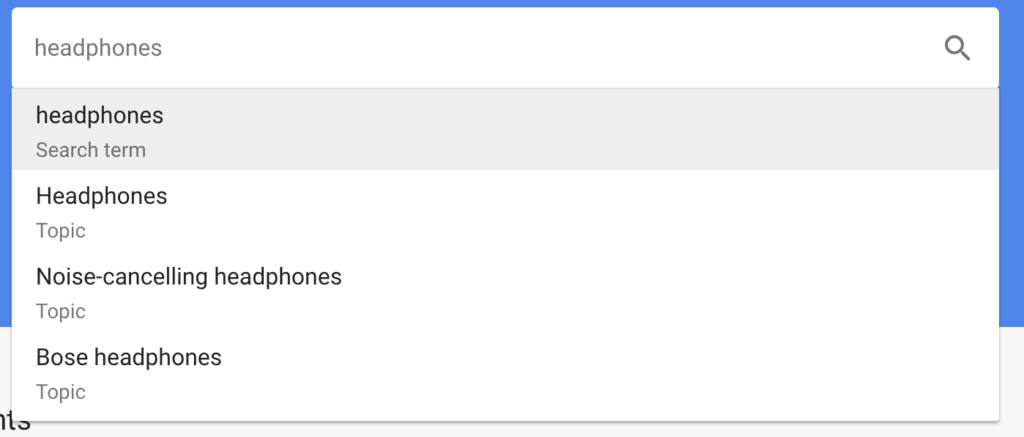 auto suggest with google trends for headphones
