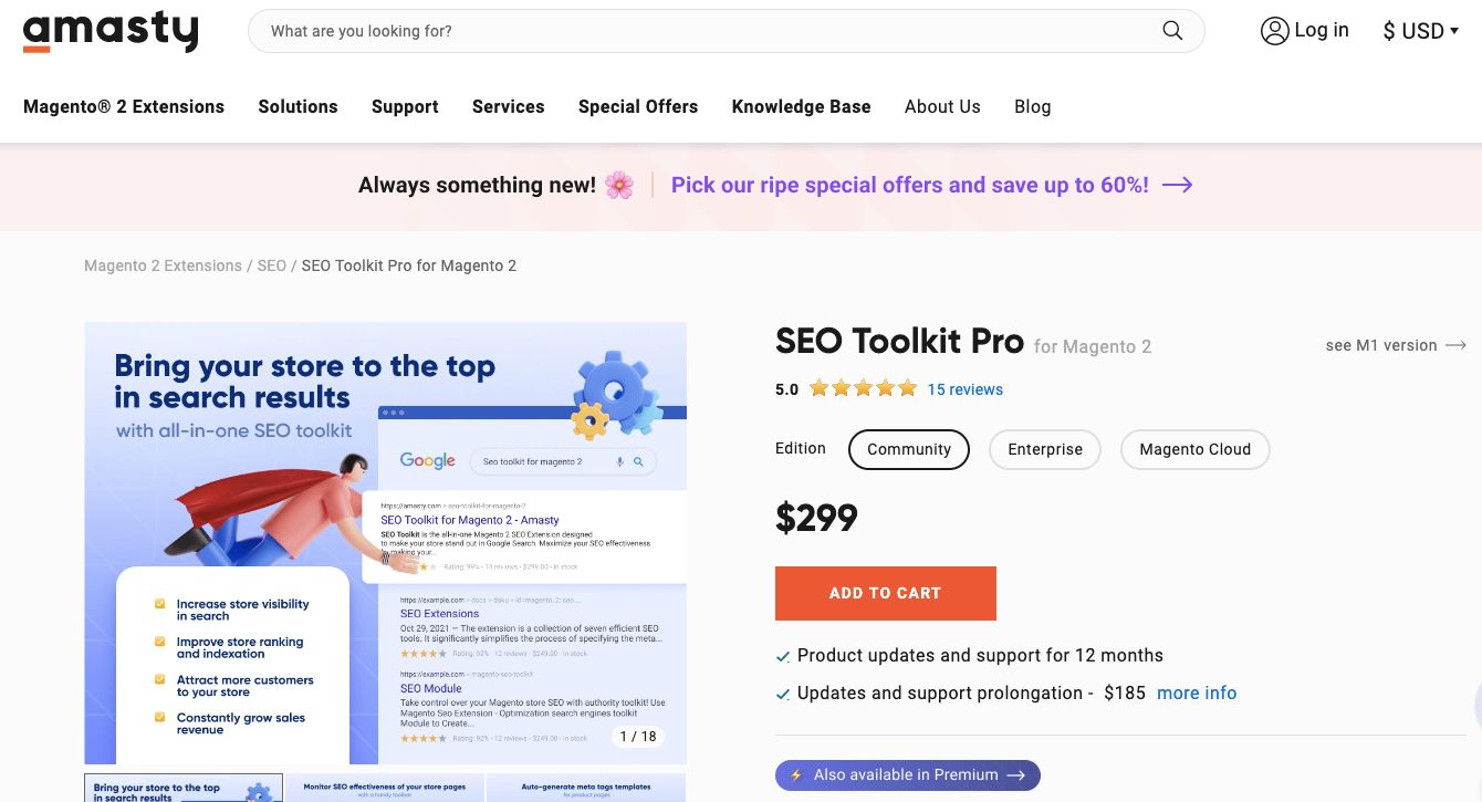 Amasty SEO Toolkit Pro is the best Magento 2 SEO extension for SEO automation and real-time SEO health monitoring.
