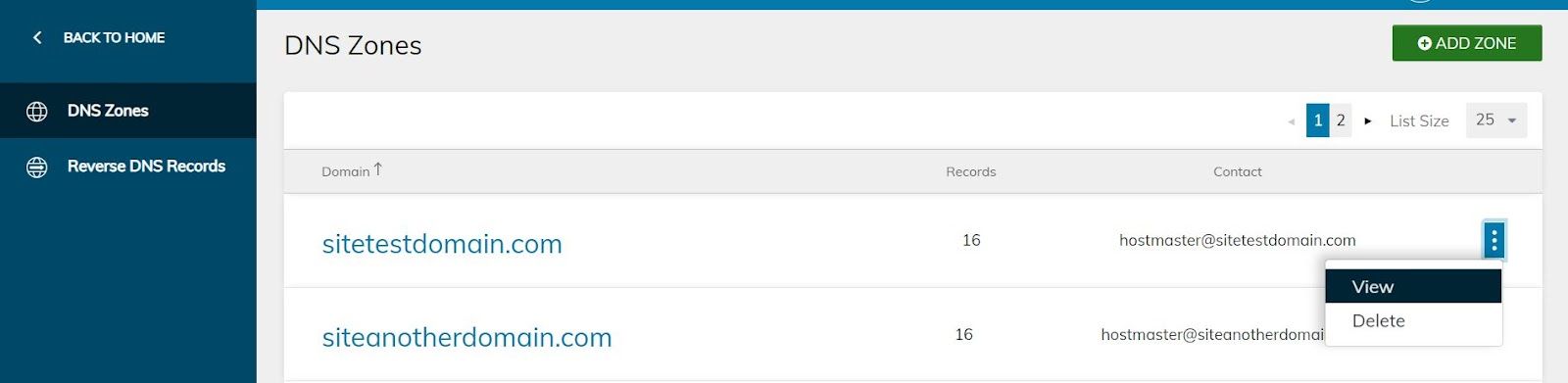 DNS zone configuration through Nexcess.