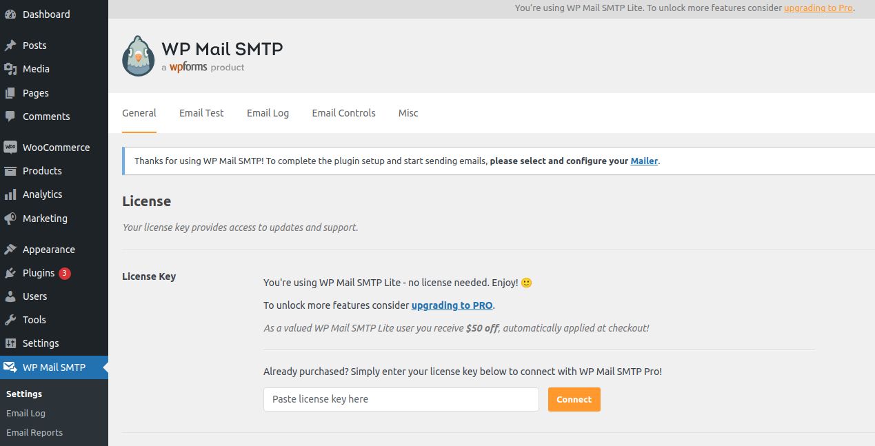 Navigate to the plugin’s settings menu to configure SMTP in WooCommerce