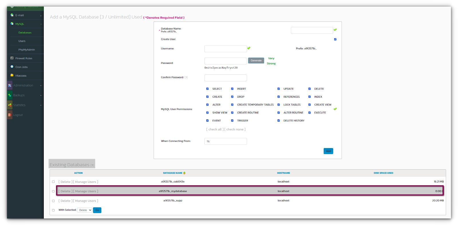 SiteWorx automatically prefixes your assigned database name with the first eight characters of your domain name, followed by an underscore character.