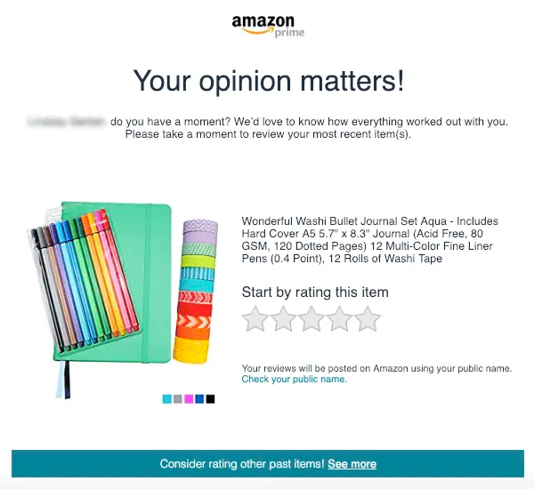 Amazon product review email