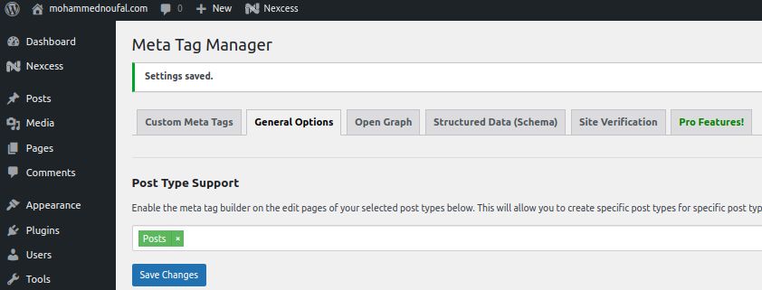 Save your changes in the Meta Tag Manager plugin