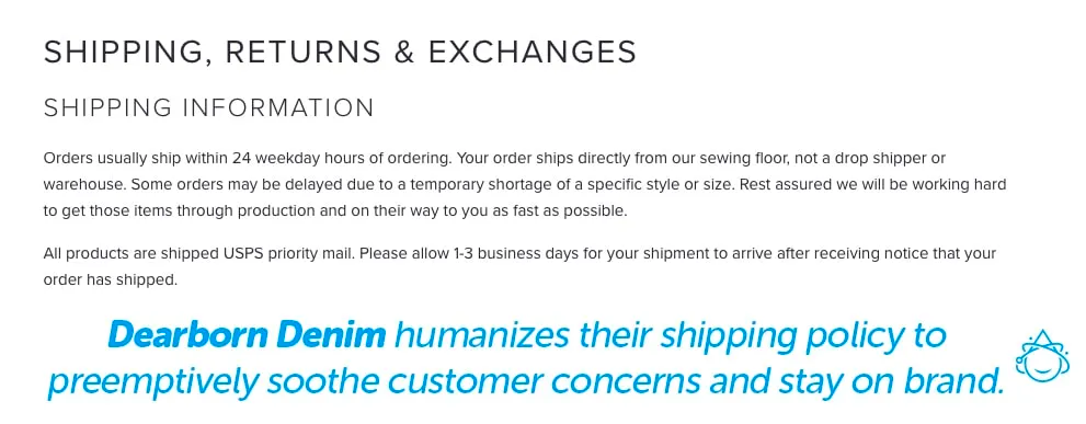 Dearborn Denim shipping policy