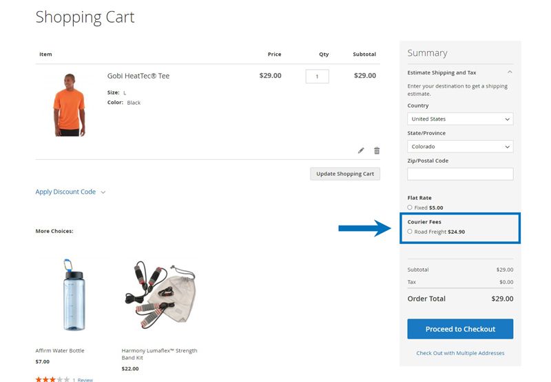 Verify table rates shipping in Magento 2 works on the front end.