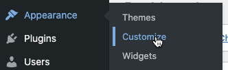 The appearance menu with the customize option highlighted.