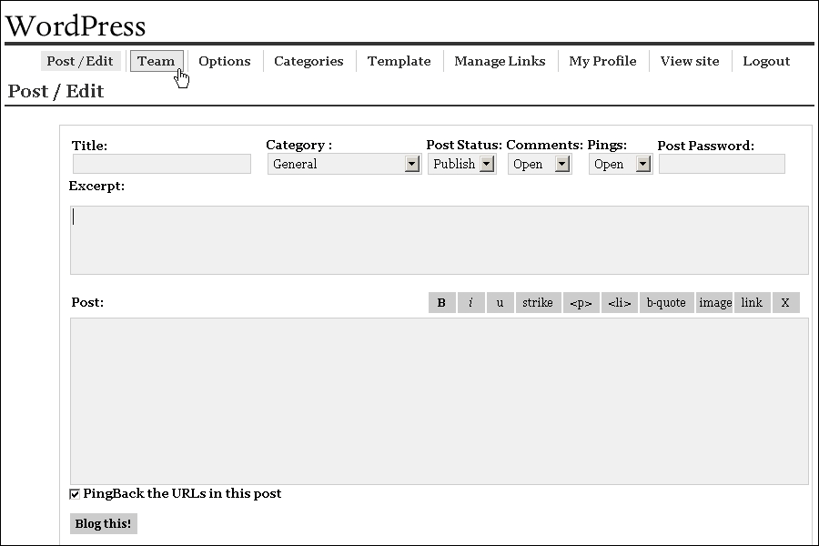 History of WordPress: Screenshot of First WordPress Release