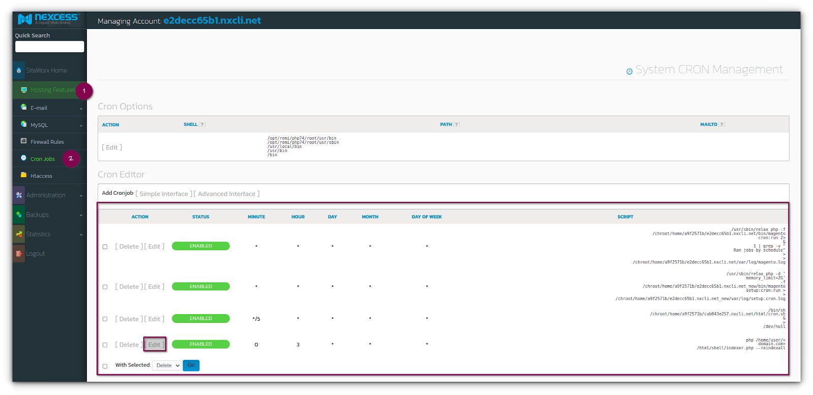 Under the Action column for the cron job that you want to edit, click Edit.