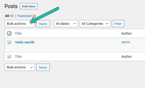 After all the posts are selected, click on the Bulk actions dropdown.